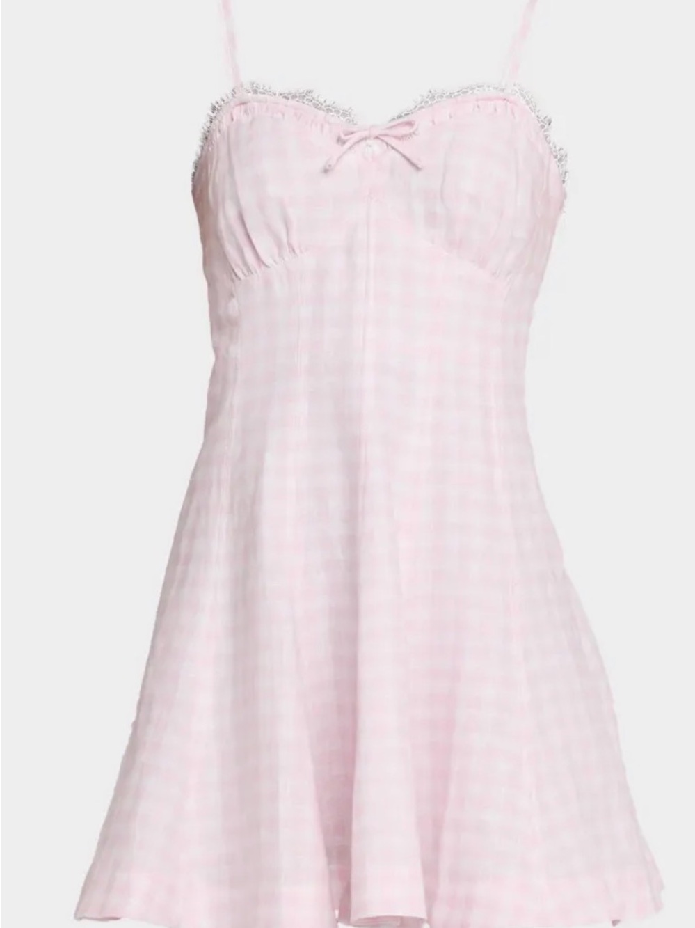 LoveShackFancy Pastel Pink Gingham Mini Dress with Lace Trim